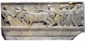 Cippo con bassorilievo che ritrae la cerimonia di fondazione di Aquileia, I secolo a.C.