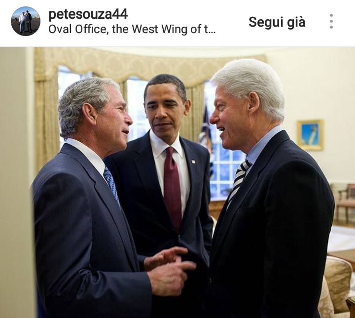 Obama con i due ex presidenti Bill Clinton e George W. Bush.